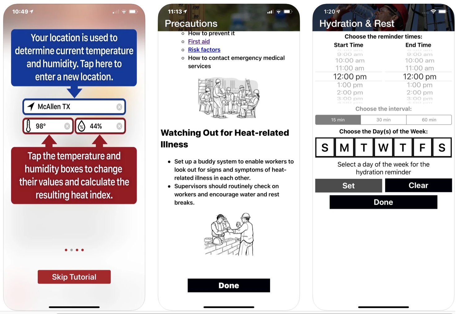 More Screenshots of OSHANIOSH Heat Safety Tool App U.S. Climate Resilience Toolkit